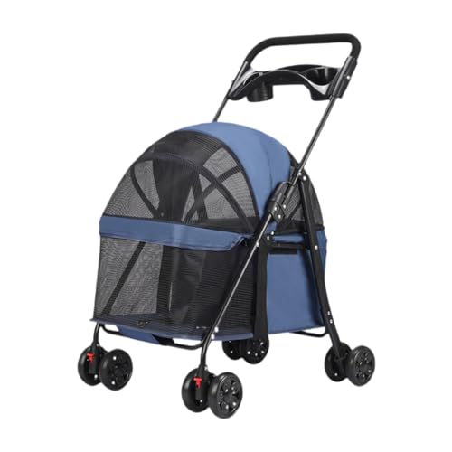 MagiDeal Reisekinderwagen für Haustiere, Ablagefach, tragbarer Reiseträger für Hunde, zusammenklappbarer Kinderwagen für Kaninchen und Häschen, Ausgehen, Dunkelblau von MagiDeal