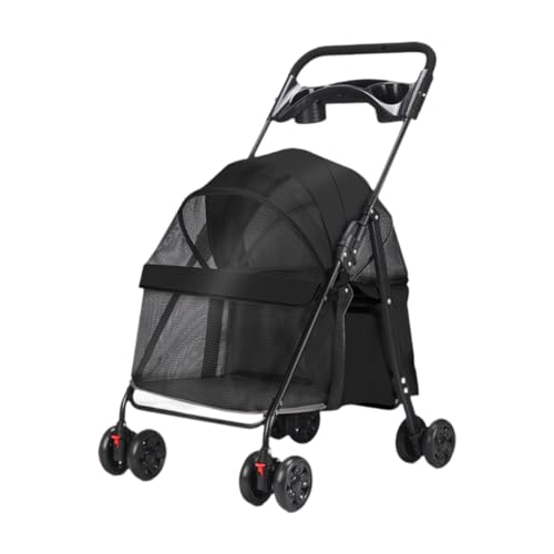 MagiDeal Reisekinderwagen für Haustiere, Ablagefach, tragbarer Reiseträger für Hunde, zusammenklappbarer Kinderwagen für Kaninchen und Häschen, Ausgehen, Schwarz von MagiDeal