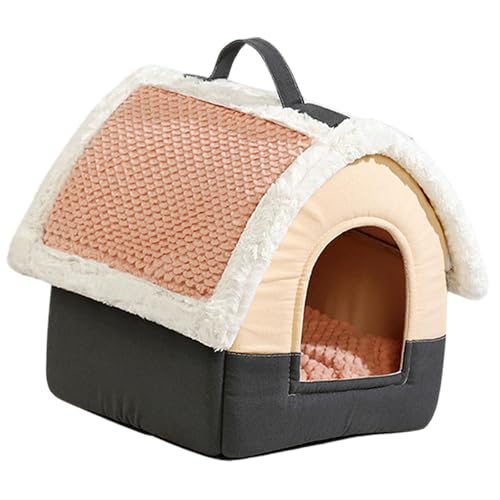 MagiDeal Tragbares Hundehaus, Hunde- und Katzenbett für den Innenbereich, waschbar, mit Griff, gemütliche, abnehmbare, warme Haustierhöhle, warmes Schlafnest, Pink Roof L von MagiDeal