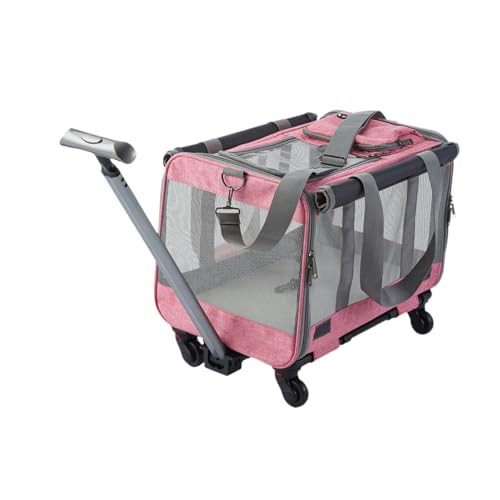 MagiDeal Transportbox für Hunde und Katzen mit Rädern, Reisetasche für Haustiere, atmungsaktiv, mit weichen Seiten, Katzentragetasche auf Rollen für Welpen, ROSA von MagiDeal