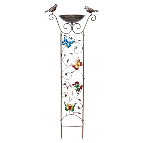 MagiDeal Vogelbad aus Metall mit Pflanzenspalier, Gartendekoration, dekorative Futterschale für Vögel, Höhe 100 cm, für Terrasse, Rasen, einfache Installation, Schmetterling von MagiDeal