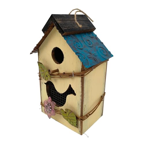 MagiDeal Vogelhäuschen zum Aufhängen, Dekoration für den Außenbereich, für den Garten, originelle Vogelhütte im Landhausstil, Vogelschutz für Terrasse, GELB von MagiDeal