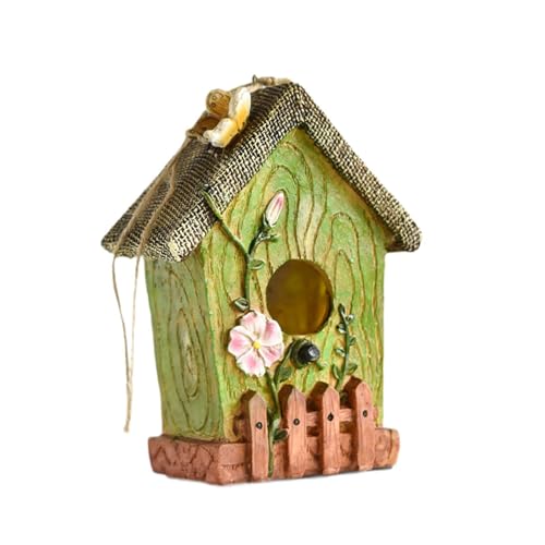 MagiDeal Vogelhäuschen zum Aufhängen für draußen, Vogelhütte, rustikales aus Kunstharz, Gartendekoration für Hinterhof, Hof, Bäume, Geschenk für, Grün von MagiDeal