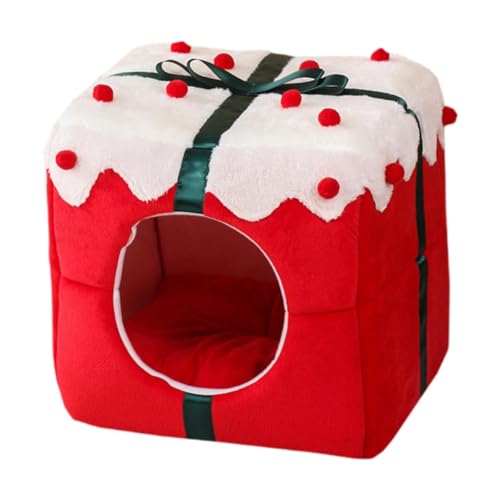 MagiDeal Weihnachts-Katzenzelt, Katzennest, quadratisch, Weihnachtsdekor, verdicktes Katzenbett, Höhle, weihnachtliches Katzenhaus für Kätzchen, Katzen, von MagiDeal