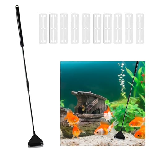 Aquarium Reinigungswerkzeuge, 10 Stück Algenschaber Aquarium Schaber, Aquarium Algen Rasiermesser, Aquarien Reinigung Werkzeug, Mit Abnehmbarer Stange, Edelstahl Klingen, Für Glas Fischbecken, 62cm von MagiSel