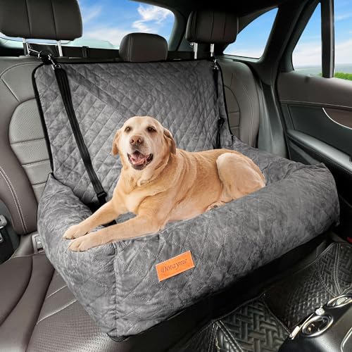 Hunde-Autositz für kleine und mittelgroße Hunde, der Autositz ist sicher und bequem und kann zur einfachen Reinigung zerlegt werden, bequemes, ultraweiches Auto-Reisebett (grauer Rücksitz) von MagicFox