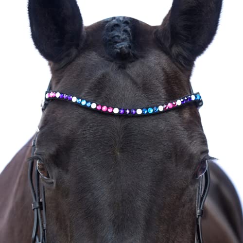 MagicTack Stirnriemen Pferd Neon Pink Größe Warmblut Bling geschwungen von MagicTack