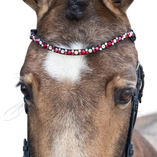 MagicTack Stirnriemen Rot Pferd Größe Warmblut Bling geschwungen von MagicTack