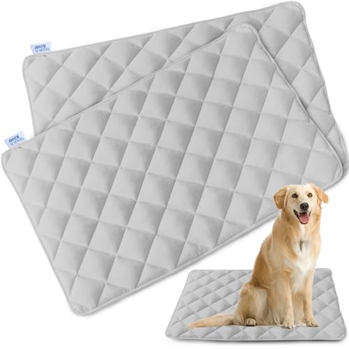 Magik & Kover Hundekäfig-Matte, 2 Stück (106,7 x 71,1 cm), Hundebett-Pad zum Schlafen, passend für Hundekäfige, Matte mit rutschfester Unterseite, waschbar und rutschfest, Grau von Magik & Kover