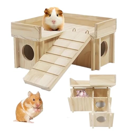 Magnoloran Hamsterhaus Mehrkammer Holz Hamster Labyrinth Tunnel mit Leiter Rennmaus Versteck Schloss Kleintierhaus Hütte Lebensräume Käfig Zubehör für Hamster Ratten Rennmäuse und andere kleine von Magnoloran