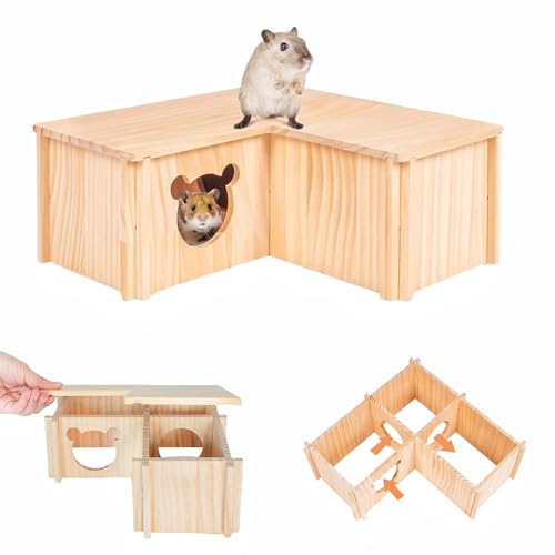 Magnoloran Hamsterhaus aus natürlichem Holz, Mehrkammer-Hamster-Labyrinth-Tunnel, abnehmbares kleines Haustierhaus, Lebensräume, Erkundungsspielzeug für Zwerghamster, Igel, Ratten, Rennmäuse, Mäuse, von Magnoloran