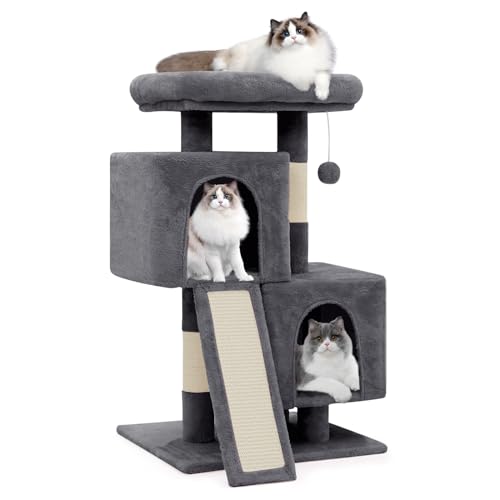 Magshion 86.4 cm Kratzbaum Turm für Indoor Katzen, Katzenhaus mit extra großer Sitzstange, Kratzbaum & Sisalüberzogenem Kratzbrett, Katzenkletterständer, Rauchgrau von Magshion