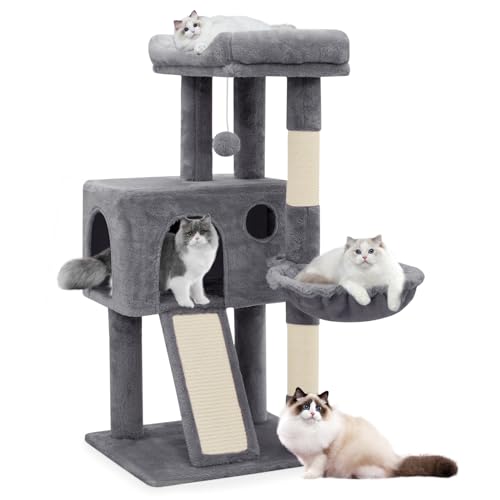 Magshion 91,4 cm Katzenbaum Turm mit Hängematte, Katzenhütte mit Kratzbaum und Rampe, Katzenbaum mit Katzenhöhle für Indoor-Kätzchen, Katzenkletterständer mit Plüschball für Spielruhe, Rauchgrau von Magshion