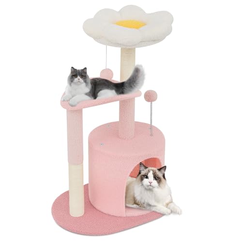 Magshion Flower Cat Tree, 83.8 cm Cute Cat Tower with Scratching Post for Kittens, Cat Condo with Cozy Flower Barch for Small Indoor Cats, Pink von Magshion