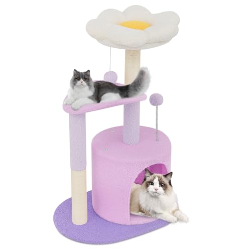 Magshion Flower Cat Tree, 83.8 cm Cute Cat Tower with Scratching Post for Kittens, Cat Condo with Cozy Flower Barch for Small Indoor Cats, Purple von Magshion