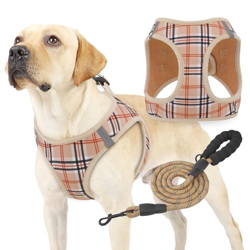 Magshion Hundegeschirr mit Leine, Set für kleine Hunde, kein Ziehen, weich, bequem, gepolstert, zum Spazierengehen, Laufen, Training, Beige, Größe XL von Magshion