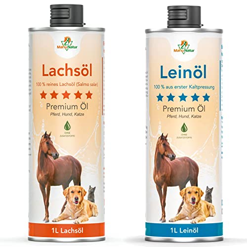 Mahu Natur Hunde Barf-Öl Set je 1 L Leinöl und 1 L Lachsöl I Barf Öl, Barf Zusatz Hund Ergänzung I Naturprodukt von Mahu Natur