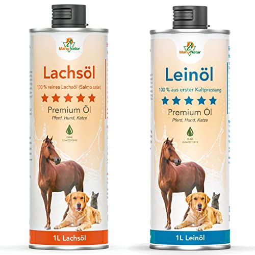 Hunde Barf-Öl Set je 1 L Leinöl und 1 L Lachsöl I Barf Öl, Barf Zusatz Hund Ergänzung I Naturprodukt von Mahu Natur