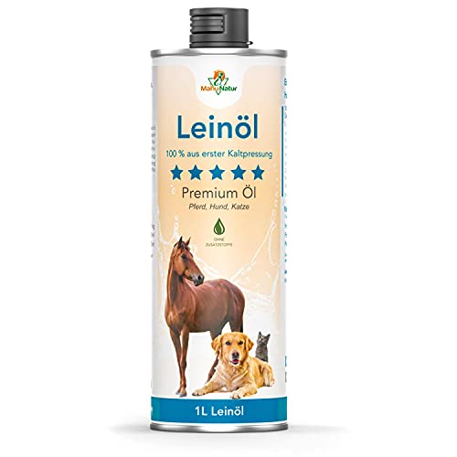 Mahu Natur Leinöl Für Hunde 1 Liter - Barföl Nativ Mit Omega 3 & 6 Fettsäuren - Leinöl Pferde, Hunde & Katzen Natürlicher Futterzusatz Zum Barfen - 1000ml Leinsamenöl In Recyclebarer Dose von Mahu Natur