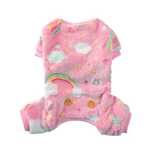 Maigllra Plüsch Hund Schlafanzug Glow In The Dark Dog Jumpsuit 4 Legged Onesie für kleine mittlere große Hund, Pink Rainbow M von Maigllra