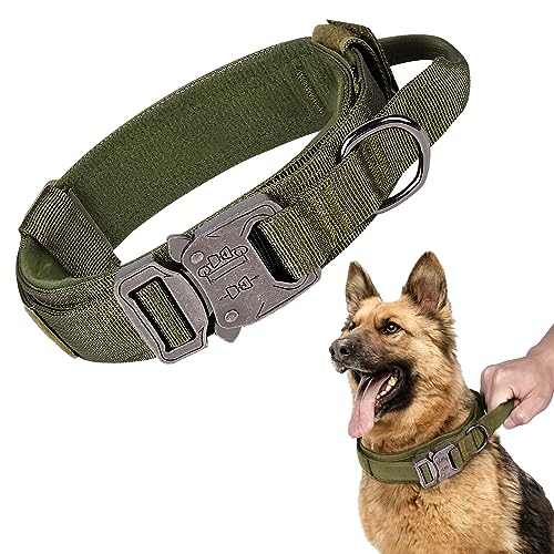 Maiiu Taktisches Hundehalsband, verstellbar, militärisches Training, Nylon, mit Kontrollgriff, robuste Metallschnalle für mittelgroße und große Hunde (M 34,3–41,9 cm, Grün) von Maiiu