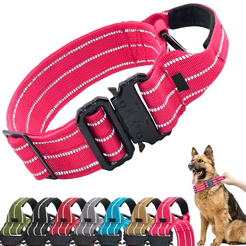 Maiiu Taktisches Hundehalsband, verstellbares militärisches Training, reflektierendes Nylon-Hundehalsband mit Kontrollgriff, robuste Metallschnalle für mittelgroße und große Hunde (M, Rosa) von Maiiu