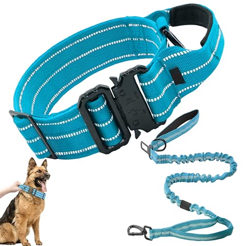 Maiiu Taktisches Hundehalsband und Leine, verstellbar, militärisches Training, reflektierendes Nylon-Hundehalsband mit Kontrollgriff, robuste Metallschnalle für mittelgroße und große Hunde (Größe L, von Maiiu