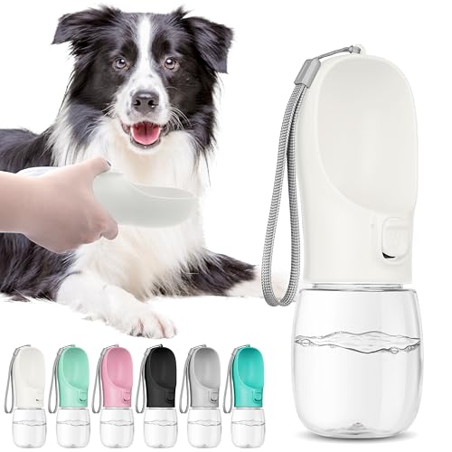 Maiiu Tragbare Hunde-Wasserflasche, Reise-Wasserflasche für Hunde, auslaufsichere Flasche, praktische Reise-Wasserflasche mit Schüssel, Hundezubehör für Spaziergänge, Wandern und Camping (Weiß, 340 von Maiiu