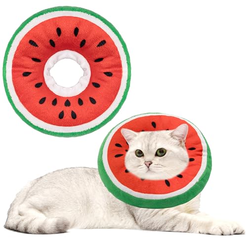 Maiiu Weiches Katzenhalsband, niedliches Katzenhalsband, geeignet für kleine, mittelgroße und große Katzen, elisabethanisches Halsband für Katzen nach Operationen (Wassermelone, Medium) von Maiiu