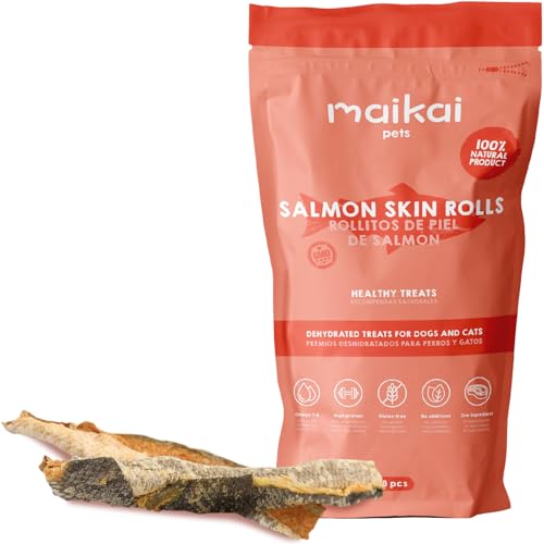 MAIKAI Lachshautrolle - Getrocknet - Leckerchen für Hunde und Katzen - Omega-3, Hoher Proteingehalt - Glutenfrei - Ohne Zusatzstoffe - 8 Stück von Maikai