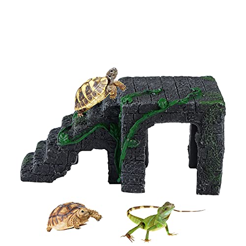 Mairuker Schildkröten-Plattform Schildkröte Harz Ruhestein Dunkelgrau Grün Schildkröte Plattform Treppe für Terrarium Schildkröte Leopard Gecko Habitat Ornament von Mairuker