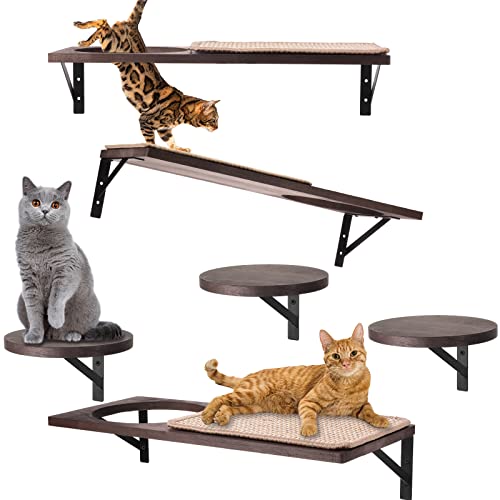 3 Set Katzen-Wandregale, schwebende Wand-Kletterstufe mit Sisal-Kratzmatte, Katzenregale, Sitzstangen, Wandmontage, hängende Katzen-Aktivitätsmöbel zum Entspannen, Spielen und Schlafen von Maitys