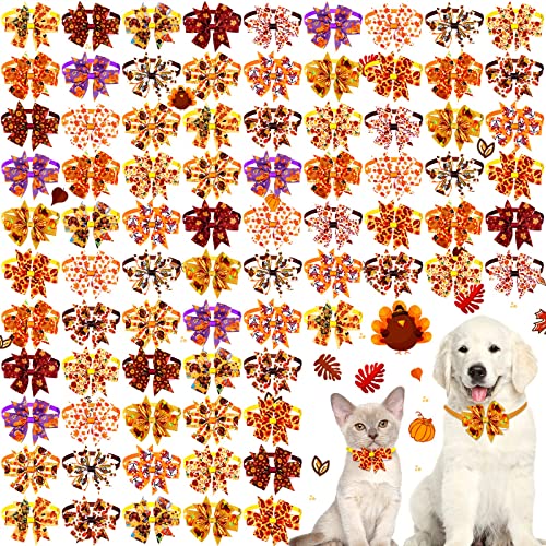 80 Stück Thanksgiving Day Hund Fliege Kleine Katze Hund Fliege Verstellbar Fall Hundehalsband Basic Welpe Hund Katze Krawatten für Festival Urlaub Tierhaare Schleife Fellpflege Zubehör (Ahornblatt) von Maitys