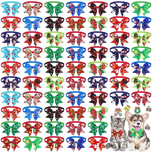 80 Stück Weihnachten Hund Fliege Kleine Katze Hund Fliege Einstellbar Weihnachten Hundehalsband Basic Puppy Dog Xmas Tie Katze Haustier Krawatten für Festival Urlaub Tierhaare Schleife Fellpflege von Maitys