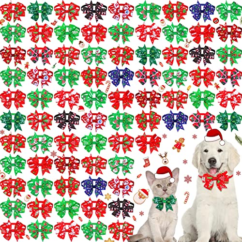 Maitys 80 Stück Weihnachts-Hundehalsband mit Schleife, Schneemann, Schneeflocke, Weihnachtsbaum, Haustier-Fliege, Halsband, verstellbar, Weihnachten, Katze, Welpen, Basic Krawatten für Weihnachten, von Maitys