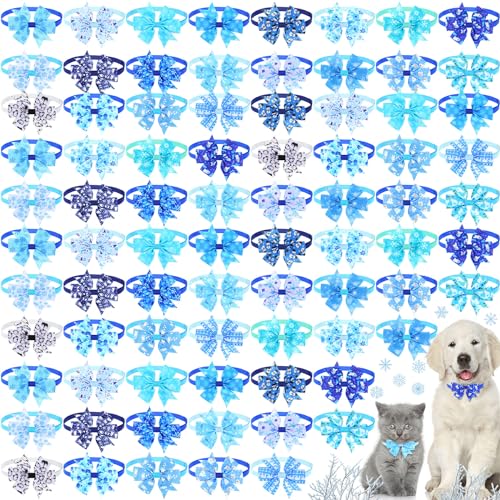 Maitys 80 Stück Winter Hund Fliege Verstellbar Hundehalsband mit Fliege für Hunde 20 Stile Schnee Schneemann Schneeflocke Elch PET Fellpflege Zubehör Hals Krawatte Befestigung PET Zubehör für Winter von Maitys