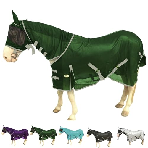 Majestic Ally Fliegendecke für Pferde mit Halsabdeckung und Kopfmaske, atmungsaktiver UV- und Bissschutz, verstellbare Körpergurte, Boarding- oder Turnout-Zubehör, konturierte Passform (Huntergrün, von Majestic Ally