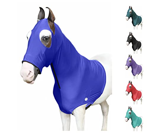 Majestic Ally Pferde-Kapuze aus Stretch-Lycra, mit Reißverschluss, Größe S, Königsblau von Majestic Ally