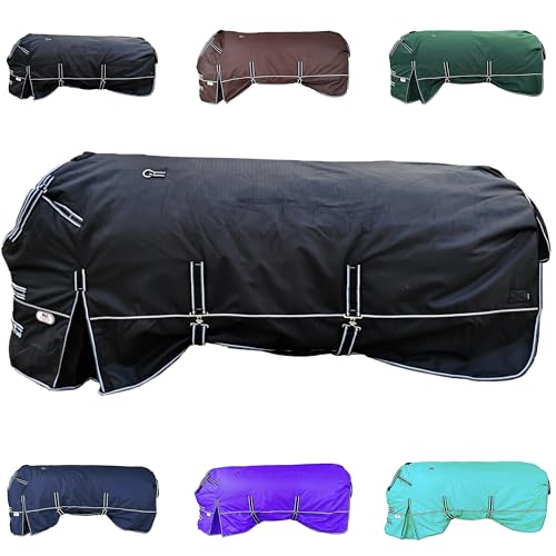 Majestic Ally Pferdedecke aus Ripstop-Nylon, 1200 D, wasserdicht, schwer, regen- und wetterbeständig, für Herbst oder kaltes Wetter, 250 g/m², Schwarz, 183 cm von Majestic Ally