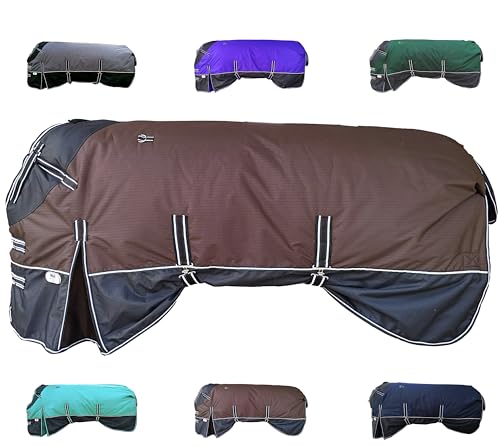 Majestic Ally Pferdedecke aus Ripstop-Nylon, 600 D, wasserdicht, schwer, regen- und wetterbeständig, 250 g/m², Braun / Schwarz, 183 cm von Majestic Ally