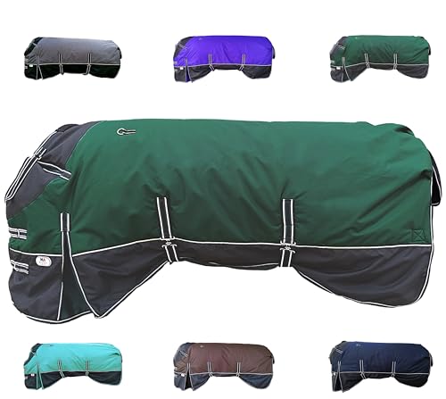 Majestic Ally Pferdedecke aus Ripstop-Nylon, 600 D, wasserdicht, schwer, regen- und wetterbeständig, 250 g/m², Jägergrün/Schwarz, 200 cm von Majestic Ally