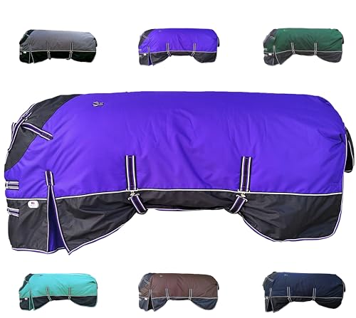 Majestic Ally Pferdedecke aus Ripstop-Nylon, 600 D, wasserdicht, schwer, regen- und wetterbeständig, 250 g/m², Violett / Schwarz, 183 cm von Majestic Ally