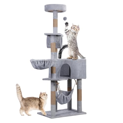 Makamsui 61 Zoll Kratzbaum Katzenturm für große Katzen und Indoor-Katzen, mit Condo, Kratzbaum, hängenden Ball, und Lebensraum, Plüsch hoher Katzenturm für Indoor-Aktivität entspannend Grau von Makamsui