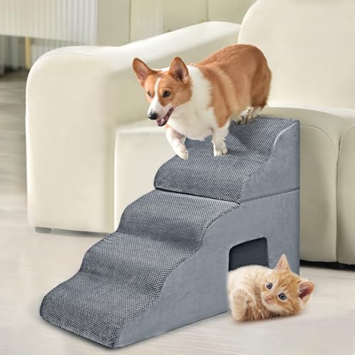 Makamsui Hundetreppe Rampe für Hochbetten und Couch, 5-stufige Hundetreppe für Bett, Gebogene Hundetreppe für Kleine Hunde und Katzen, Haustiertreppe Rutschfest Ausgewogene Haustierstufe Innenbereich, von Makamsui