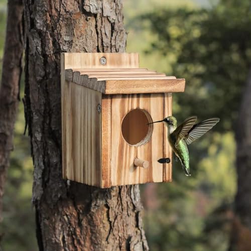 Makamsui Kleines Vogelhaus für Kolibris, Wasserdichtes Holz Vogelnest Küken Nistkasten Vogelhaus Outdoor Bluebird Box für Zaunkönige Schwalben Finken Burlywood von Makamsui