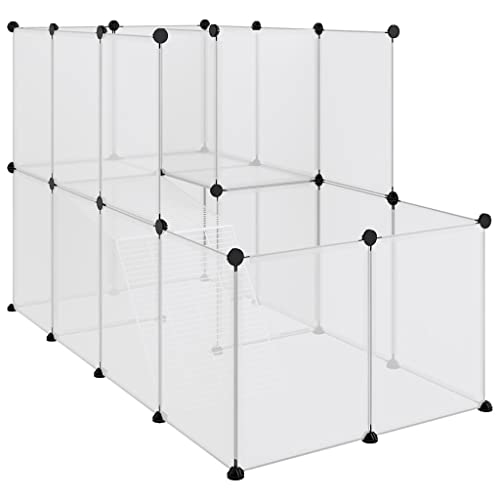 Haustierkäfig Kleintiergehege Organizer Hasenstall DIY Kleintierkäfig Tragbarer Yard Zaun, Hasenkäfig Kleintierstall Kleintierhaus Kaninchenstall für drinnen und draußen, Transparent 142x74x93 cm von Makastle