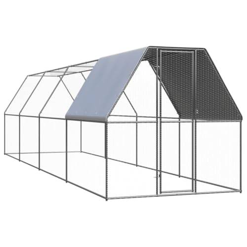 Hühnerstall Hühnerhaus Freilaufgehege mit Sonnenschutzdach PE-Plane, Verzinkter Stahl Kleintierstall Hühnerhaus Geflügelstall Hühnerkäfig für Hühner Hasen Kleintiere, 2x8x2 m von Makastle