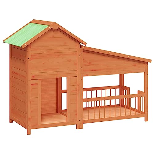 Hundehütte aus Holz, Hundehaus Kleintierhaus mit Wasserfestes Dach, Outdoor Hütte für drinnen und draußen, Katzenhaus Hundebett Haustierbett Hundeliege, Braun 143x60,5x109 cm von Makastle