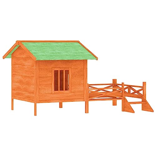 Hundehütte aus Holz, Hundehaus Kleintierhaus mit Wasserfestes Dach, Outdoor Hütte für drinnen und draußen, Katzenhaus Hundebett Haustierbett Hundeliege, Braun 159x120x88,5 cm von Makastle