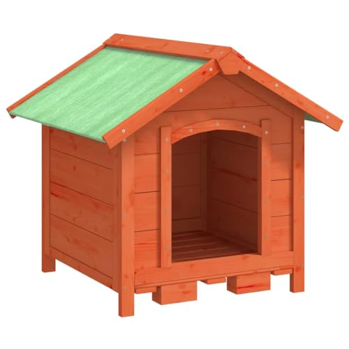 Hundehütte aus Holz, Hundehaus Kleintierhaus mit Wasserfestes Dach, Outdoor Hütte für drinnen und draußen, Katzenhaus Hundebett Haustierbett Hundeliege, Braun 65x65x61,5 cm von Makastle